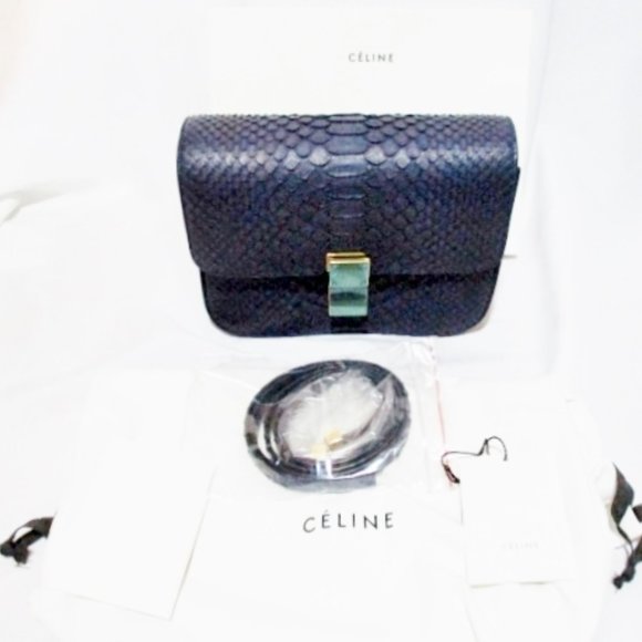 Celine Handbags - NEW CELINE MEDIUM BOX FLAP BAG NAVY PYTHON Snake